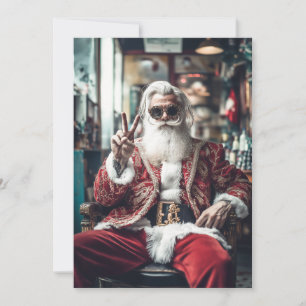 Hipster Santa Strikes a Pose Peace Holiday Vibes Card