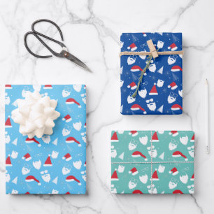 hipster santa sunglasses hat beard tree pattern wrapping paper sheet