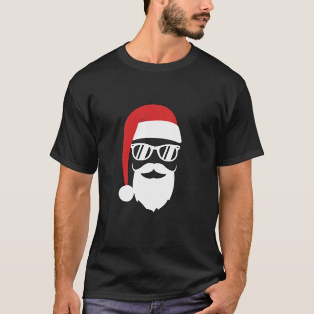 Hipster Santa with beard and sunglasses Christmas  T-Shirt (Front)