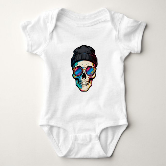 Hipster Skull Baby Bodysuit (Front)