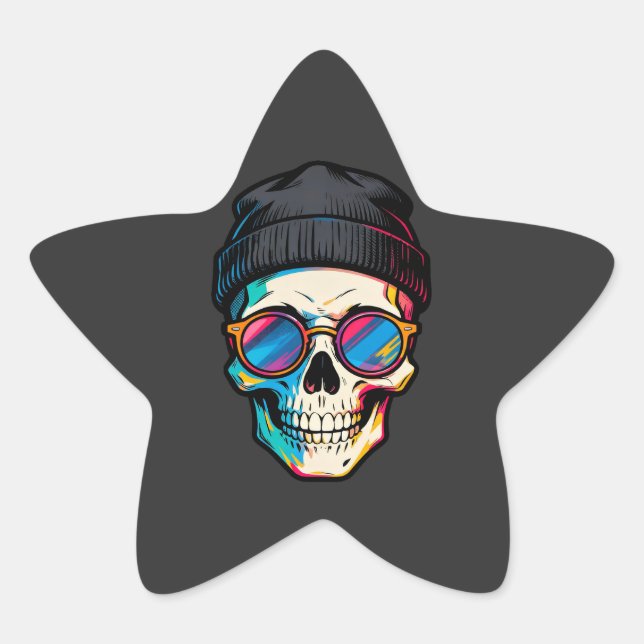 Hipster Skull Cap Star Sticker (Front)