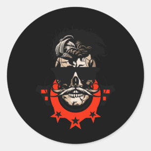 Hipster Skull Moustache Circle Logo Skull Sungles Classic Round Sticker