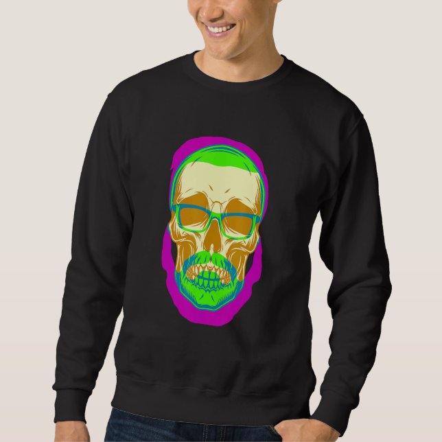 Hipster Skull Vintage Moustache Retro Freethinker  Sweatshirt (Front)