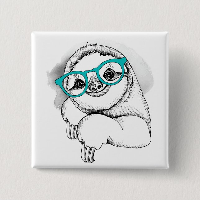 Hipster Sloth 2 Inch Square Button (Front)