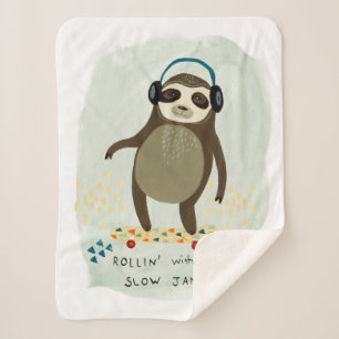 Hipster Sloth   Rollin' With My Slow Jams Sherpa Blanket
