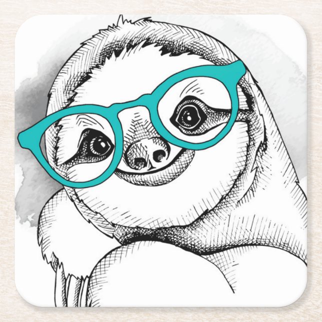 Hipster Sloth Square Paper Coaster (Front)