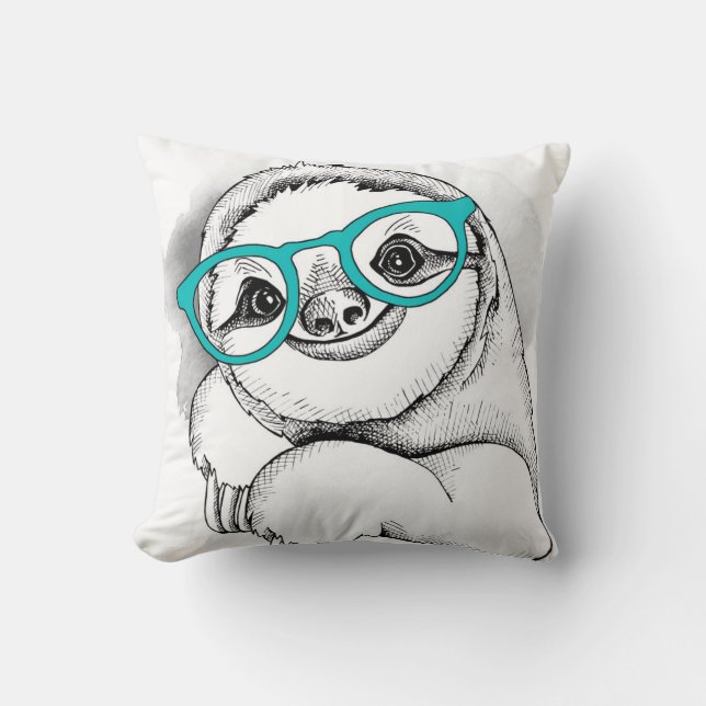 Hipster Sloth Throw Pillow (Front)