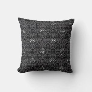 Hipster sugar SKULL BAROQUE pattern black Throw Pillow