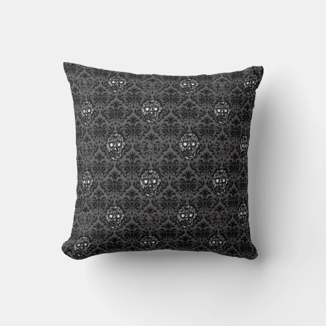 Hipster sugar SKULL BAROQUE pattern black Throw Pillow (Front)