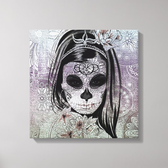 Hipster Sugar Skull Lady Canvas Print (Front)