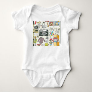 Hipster swag: hand-drawn doodle set baby bodysuit