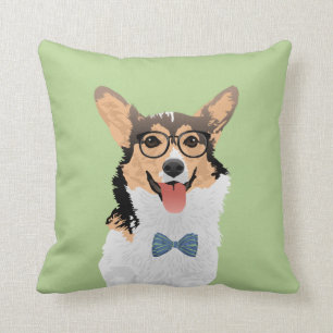 Hipster Sweet Black Tan White Pembroke Welsh Corgi Throw Pillow