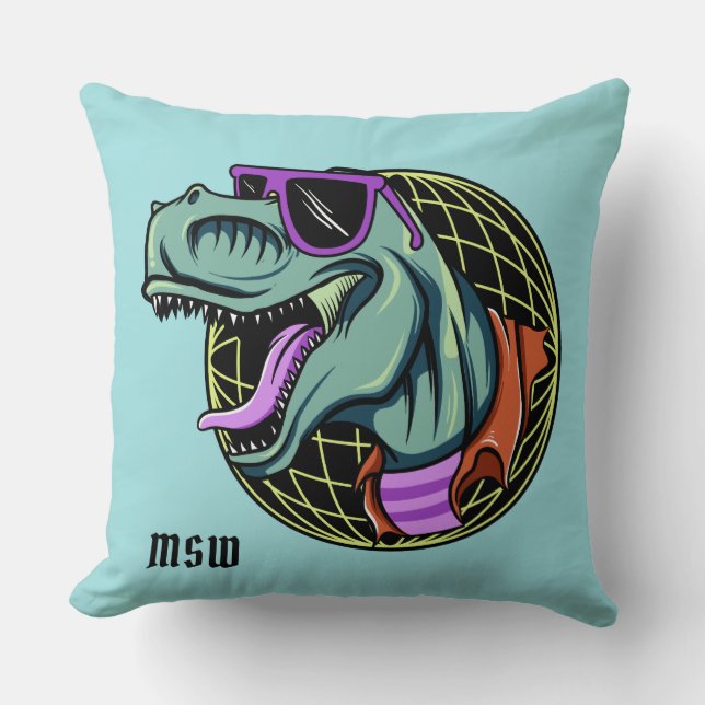 Hipster T-Rex custom monogram & colour throw pillo Pillow (Front)