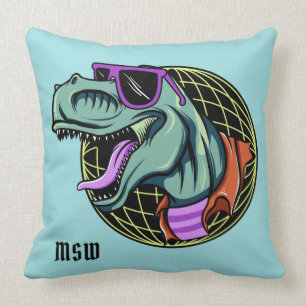 Hipster T-Rex custom monogram & colour throw pillo Pillow