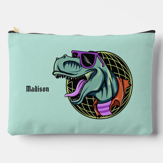 Hipster T-Rex custom name & colour Accessory Pouch (Front)