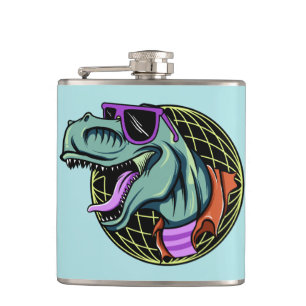Hipster T-Rex custom name & colour flask
