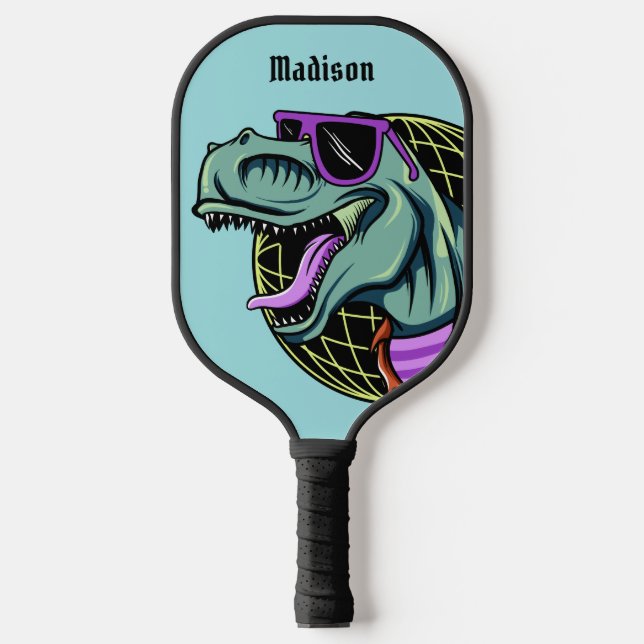Hipster T-Rex custom name & colour Pickleball Paddle (Front)