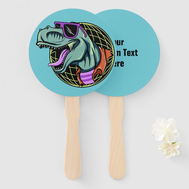Hipster T-Rex custom text hand fan set (Front and Back)