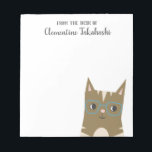 Hipster Tabby Cat | Add Your Name Notepad<br><div class="desc">Vector illustration of a cute tabby cat with green framed glasses. It's a trendy drawing of hipster animals. He has a smile on his face. Great gift for cat lovers.</div>