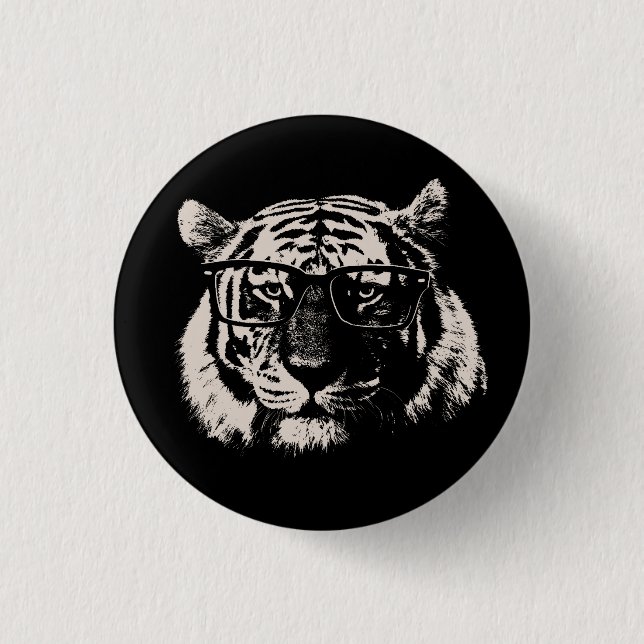 Hipster Tiger With Glasses 1 Inch Round Button (Front)