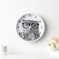 Hipster wall clock | Geeky owl with glasses