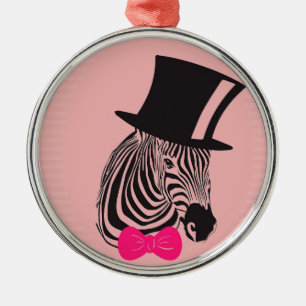 Hipster Zebra with top hat and Bow Tie Metal Ornament