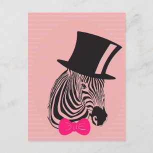 Hipster Zebra with top hat and Bow Tie Postcard