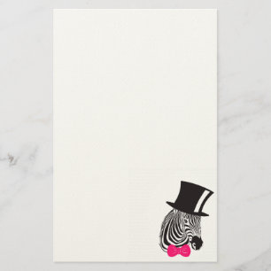 Hipster Zebra with top hat and Bow Tie Stationery