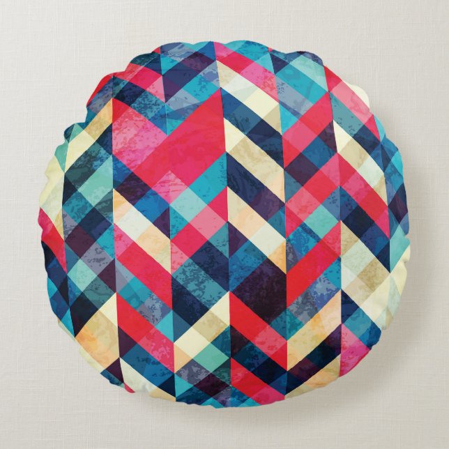 Hipster zigzag: grunge seamless pattern. round pillow (Front)