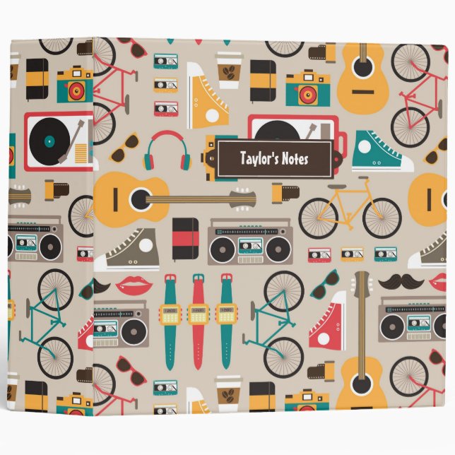 Hipsterrific Hipster Things Pattern (Cinereous) Binder (Front/Spine)
