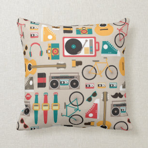 Hipsterrific Hipster Things Pattern (Cinereous) Throw Pillow