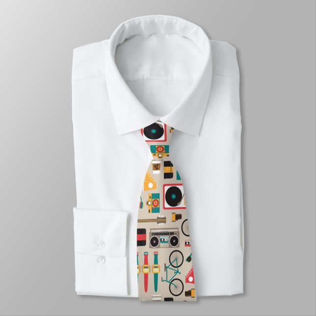 Hipsterrific Hipster Things Pattern (Cinereous) Tie (Tied)