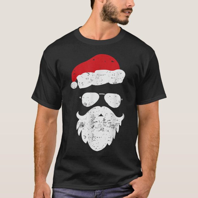 Hipsters Santa Beard Aviator Sunglasses Xmas Chris T-Shirt (Front)