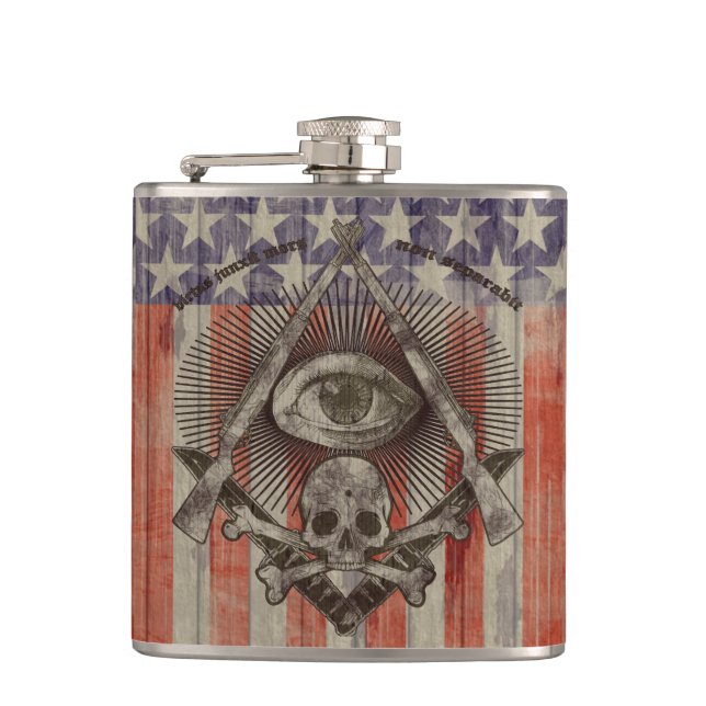 Hiram Abiff Freemasons flask with American colours (Front)