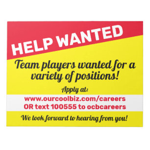 Hiring help wanted business employer display notep notepad