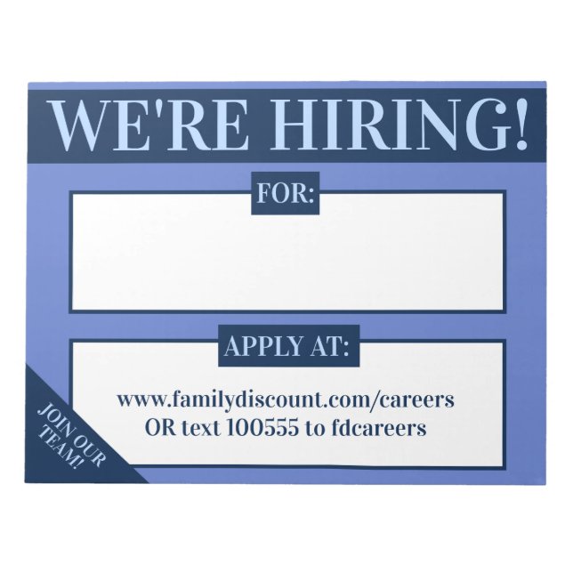 Hiring help wanted business employer display notepad (Front)