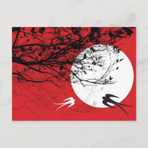 hirondelles orientales en carte postale lune