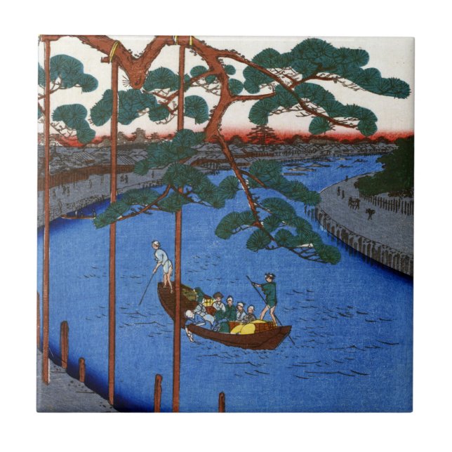 Hiroshige Five Pines, Onagi Canal Tile (Front)