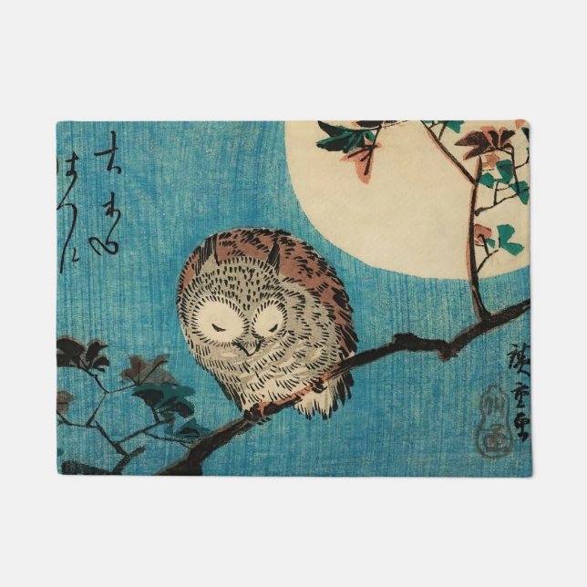 Hiroshige - Horned Owl Maple Branch Doormat (Front)