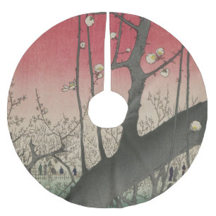 Hiroshige Plum Estate Kameido: Vintage Japanese Brushed Polyester Tree Skirt