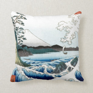 Hiroshige Sea and Mt. Fuji Throw Pillow