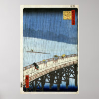 Hiroshige Sudden Shower over Shin-Ōhashi Bridge