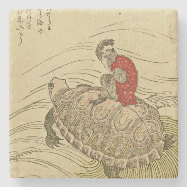 Hiroshige Utagawa- Tortoise with monkey Stone Coaster (Front)