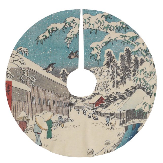 Hiroshige winter landscape japan country brushed polyester tree skirt (Front)