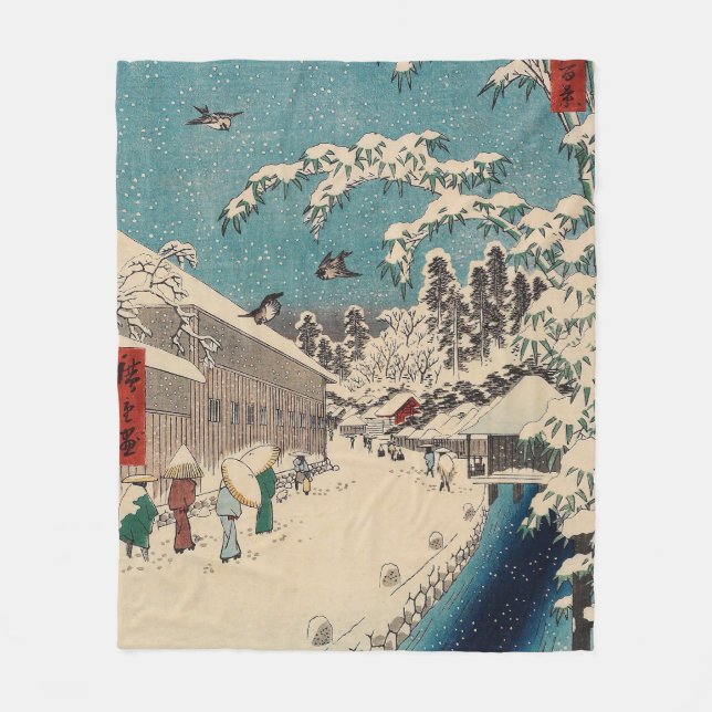 Hiroshige winter landscape japan country fleece blanket (Front)