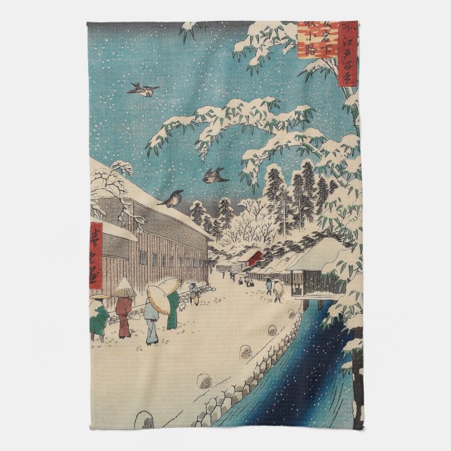 Hiroshige winter landscape japan country kitchen towel (Vertical)