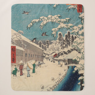 Hiroshige winter landscape japan country sherpa blanket