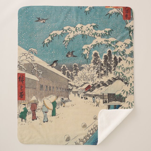 Hiroshige winter landscape japan country sherpa blanket (Front)