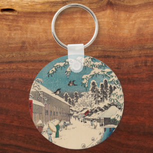 Hiroshige winter landscape japan ukiyo-e antique keychain