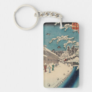 Hiroshige winter landscape japan ukiyo-e antique keychain